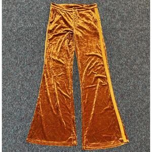 Lil Bees Bohemian Pants Large Womens Velour Orange Gold Boho Bell Bottom Hippie